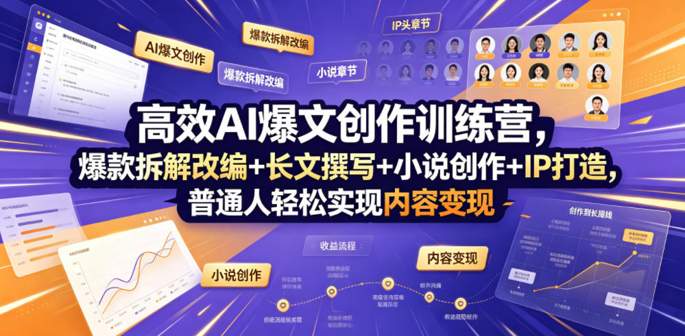 高效AI爆文创作训练营，爆款拆解改编+长文撰写+小说创作+IP打造，普通人轻松实现内容变现-智富思维学堂