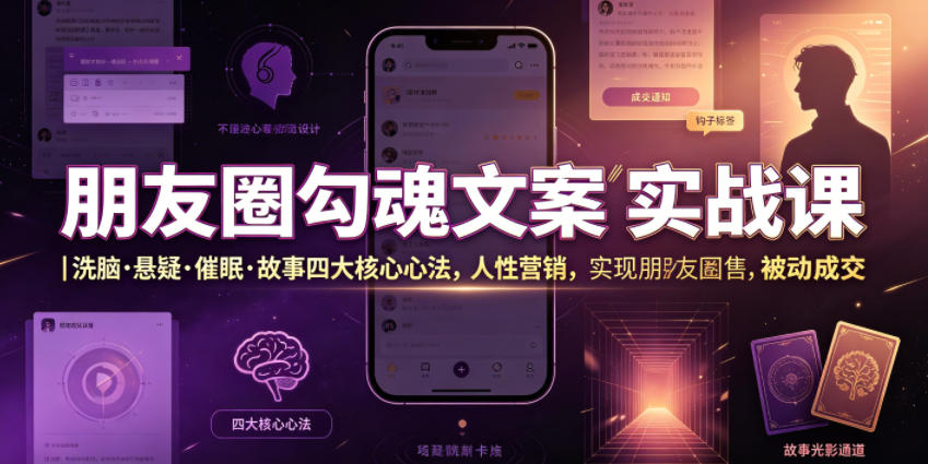朋友圈勾魂文案实战课｜洗脑·悬疑·催眠·故事四大核心心法，吃透人性营销，实现朋友圈不销而售被动成交-智富思维学堂