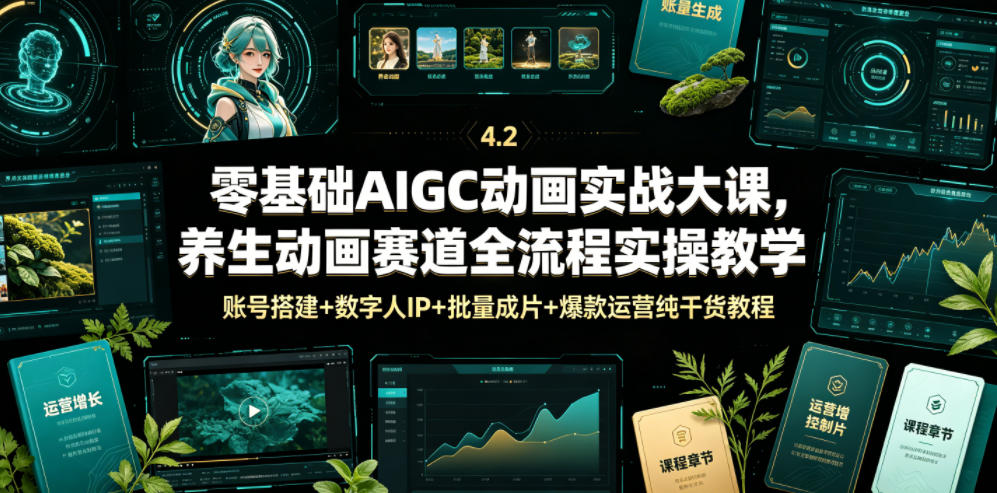 零基础AIGC动画实战大课，养生动画赛道全流程实操教学，账号搭建+数字人IP+批量成片+爆款运营纯干货教程-智富思维学堂