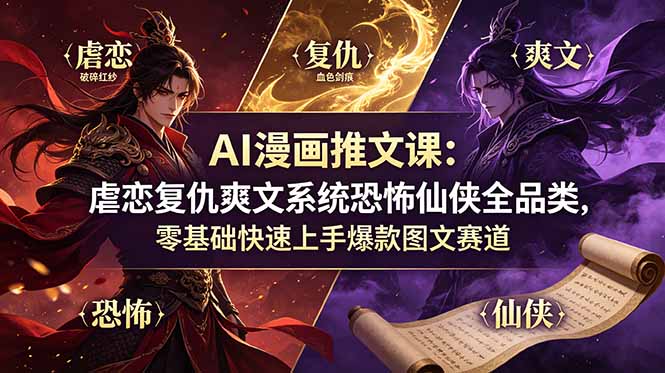 AI漫画推文课：虐恋复仇爽文系统恐怖仙侠全品类，零基础快速上手爆款图文赛道-智富思维学堂