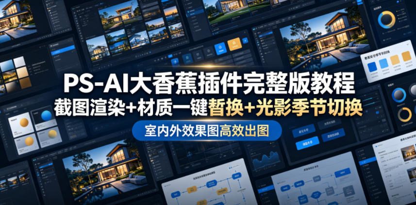 PS-AI大香蕉插件完整版教程,截图渲染+材质一键替换+光影季节切换,室内外效果图高效出图高阶课程-智富思维学堂