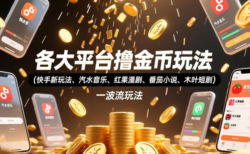各大平台撸金币玩法(快手新玩法、汽水音乐、红果漫剧、番茄小说、木叶短剧)，一波流玩法(收费398元的教程)-智富思维学堂