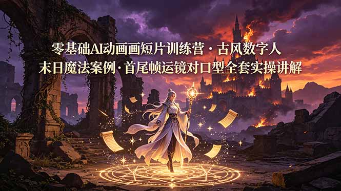 零基础AI动画短片训练营，古风数字人末日魔法案例，首尾帧运镜对口型全套实操讲解-智富思维学堂