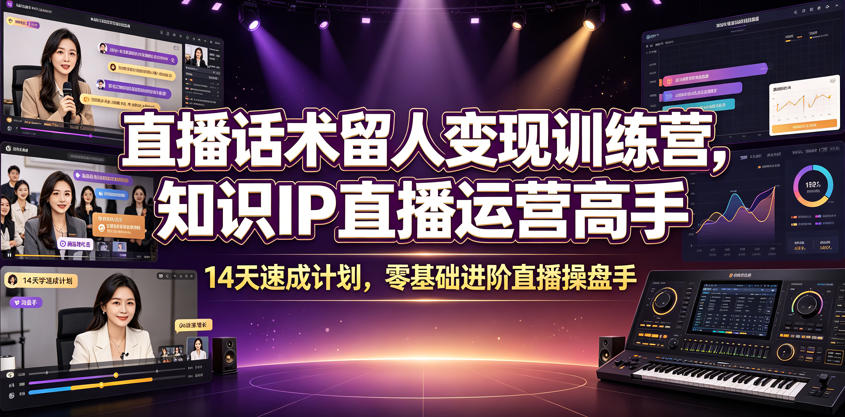 直播话术留人变现训练营，知识IP直播运营高手，14天速成计划，零基础进阶直播操盘手-智富思维学堂