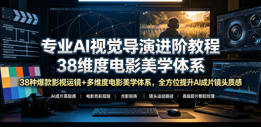 专业AI视觉导演进阶教程,38种爆款影视运镜+多维度电影美学体系,全方位提升AI成片高级感与镜头质感-智富思维学堂