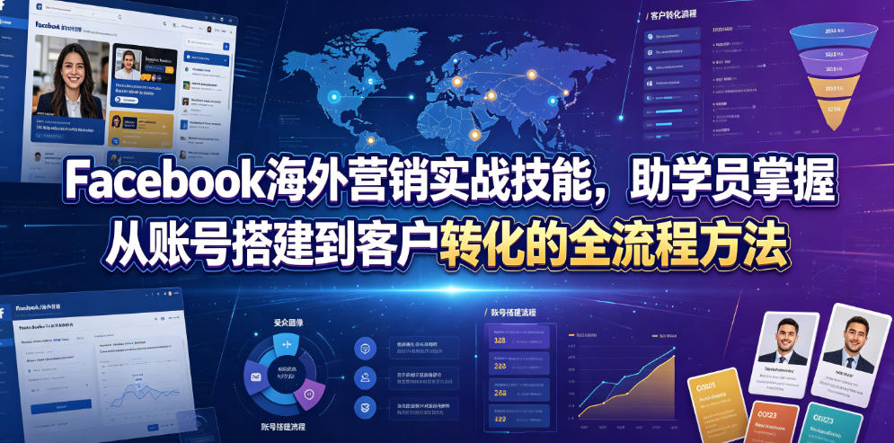 Facebook海外营销实战技能，助学员掌握从账号搭建到客户转化的全流程方法-智富思维学堂