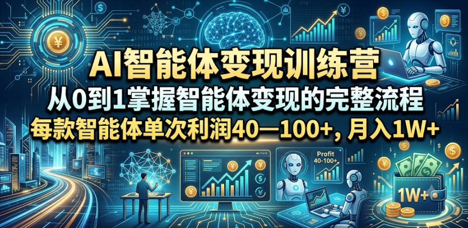 AI智能体变现训练营,从0到1掌握智能体变现的完整流程,每款智能体单次利润40—100+,月入1W+-智富思维学堂