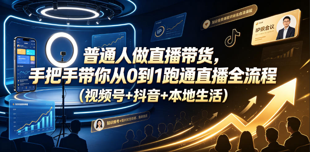 普通人做直播带货，手把手带你从0到1跑通直播全流程(视频号+抖音+本地生活)-智富思维学堂
