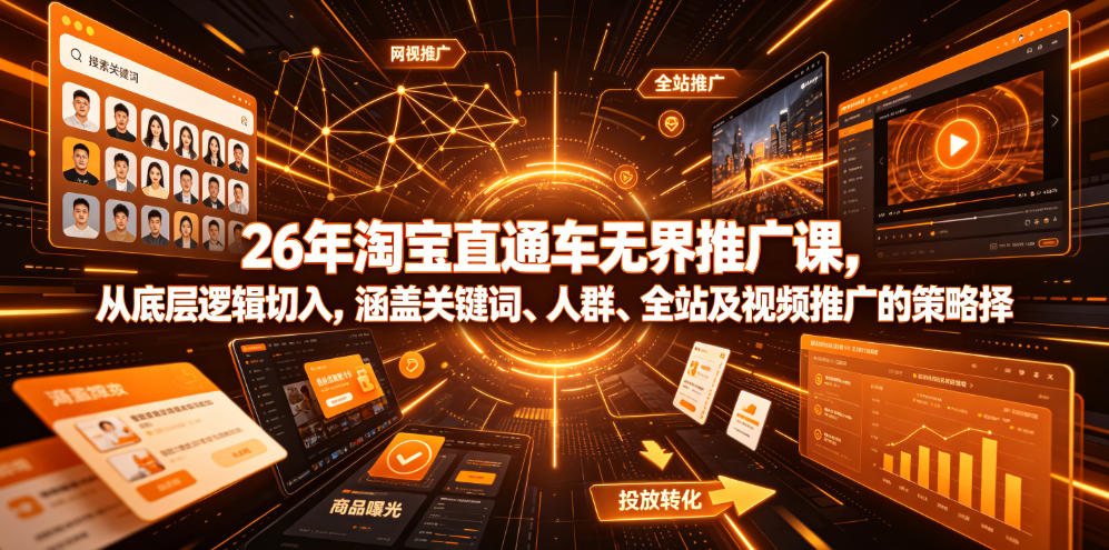 26年淘宝直通车无界推广课，从底层逻辑切入，涵盖关键词、人群、全站及视频推广的策略选择-智富思维学堂