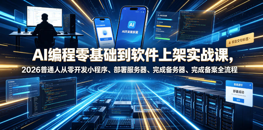AI编程零基础到软件上架实战课，2026普通人从零开发小程序、部署服务器、完成备案全流程项目落地教程-智富思维学堂