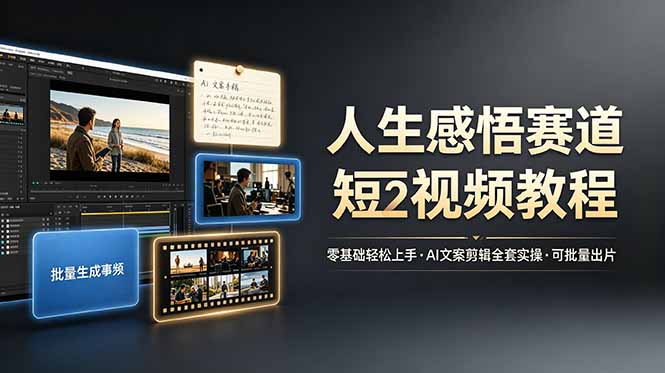 人生感悟赛道短视频教程,零基础轻松上手,AI文案剪辑全套实操可批量出片-智富思维学堂
