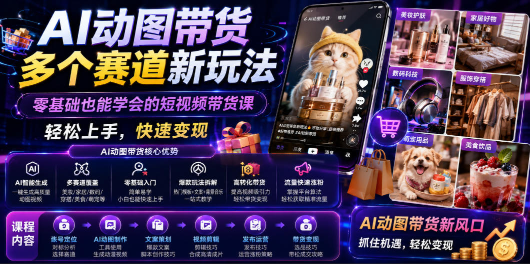 AI动图带货多个赛道新玩法,零基础也能学会的短视频带货课,轻松上手,快速变现-智富思维学堂