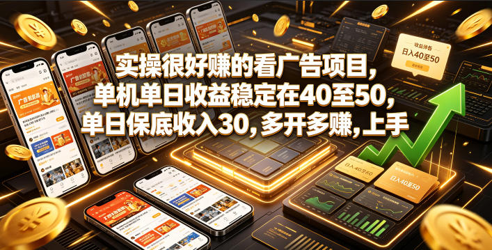实操很好賺的看广告项目,单机单日收益稳定在40至50,单日保底收入30,多开多賺,上手就能变现【揭秘】-智富思维学堂