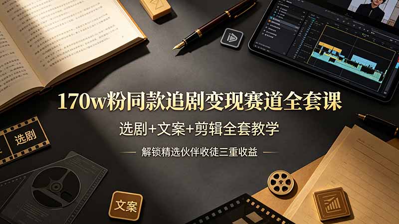 170w粉博主同款追剧变现赛道全套课,选剧+文案+剪辑全套教学,解锁精选伙伴收徒三重收益-智富思维学堂