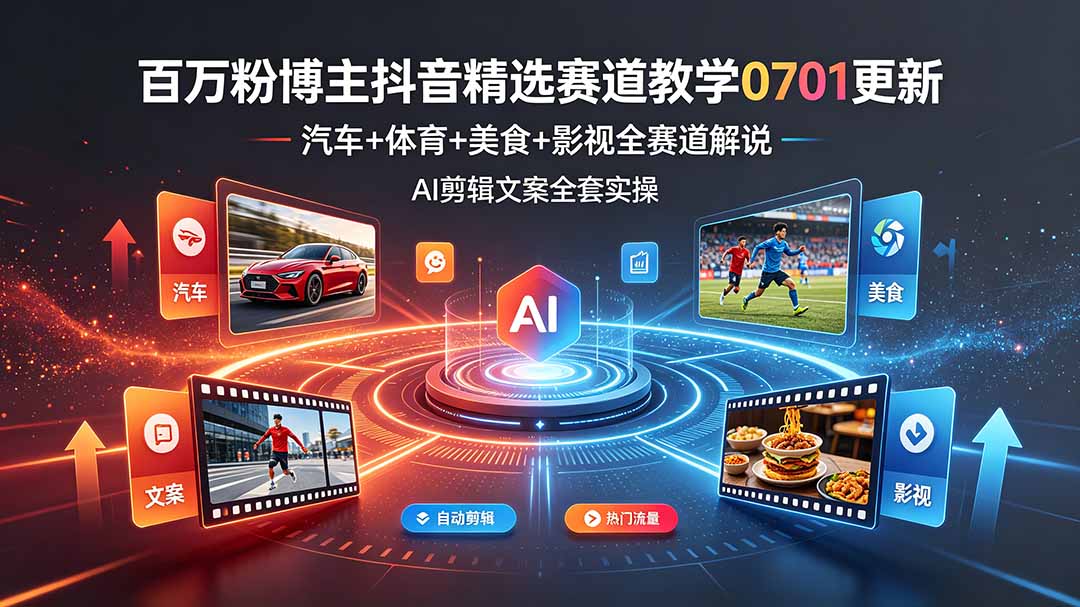百万粉博主抖音精选赛道教学-0701更新，汽车+体育+美食+影视全赛道解说，AI剪辑文案全套实操-智富思维学堂