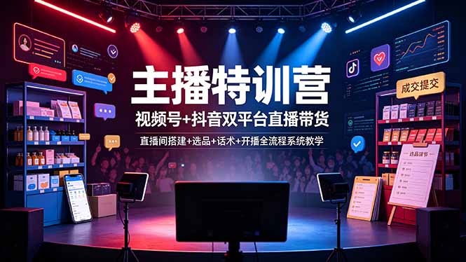 主播特训营：视频号+抖音双平台直播带货，直播间搭建+选品+话术+开播全流程系统教学-智富思维学堂