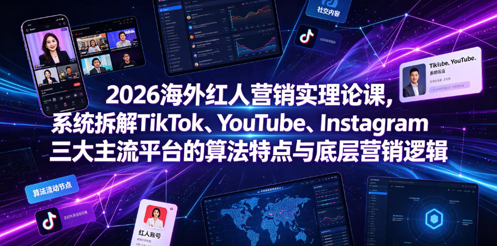 2026海外红人营销实理论课,系统拆解TikTok、YouTube、Instagram三大主流平台的算法特点与底层营销逻辑-智富思维学堂