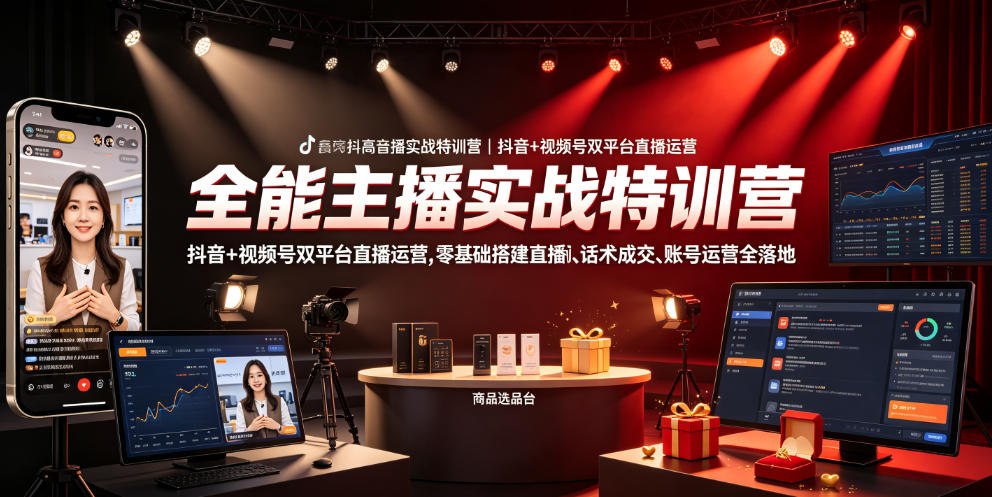 全能主播实战特训营|抖音+视频号双平台直播运营,零基础搭建直播间、精准选品、话术成交、账号运营全落地-智富思维学堂