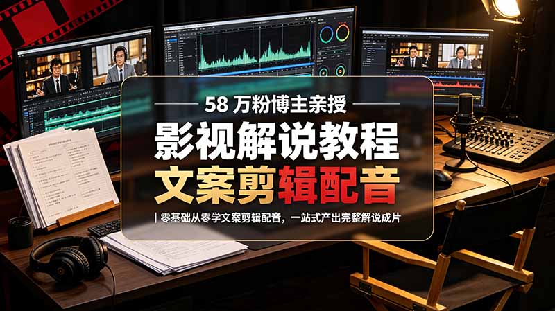 58 万粉博主荧幕春秋亲授影视解说教程|零基础从零学文案剪辑配音,一站式产出完整解说成片-智富思维学堂