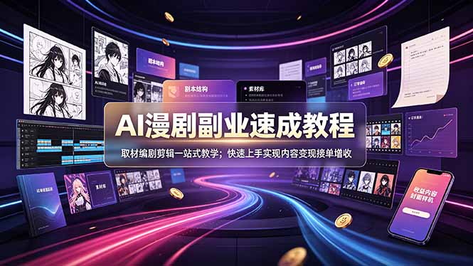 AI漫剧副业速成教程,取材编剧剪辑一站式教学;快速上手实现内容变现接单增收-智富思维学堂