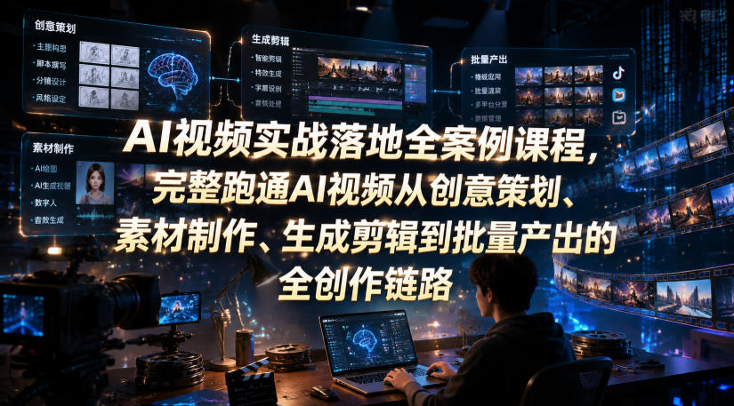 AI视频实战落地全案例课程,完整跑通AI视频从创意策划、素材制作、生成剪辑到批量产出的全创作链路-智富思维学堂