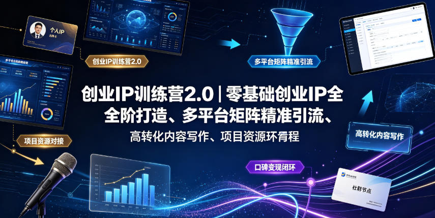 创业IP训练营2.0|零基础创业IP全阶打造、多平台矩阵精准引流、高转化内容写作、项目资源对接与口碑变现闭环课程-智富思维学堂