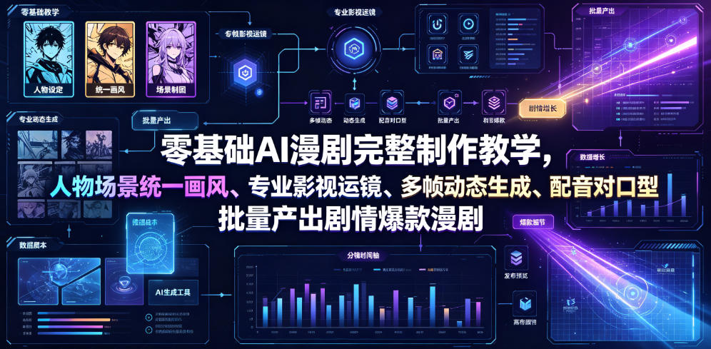 零基础AI漫剧完整制作教学,人物场景统一画风、专业影视运镜、多帧动态生成、配音对口型,批量产出剧情爆款漫剧-智富思维学堂