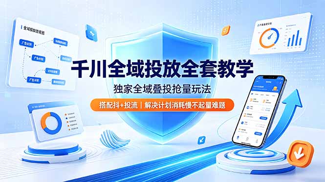千川全域投放全套教学,独家全域叠投抢量玩法,搭配抖+投流,解决计划消耗慢不起量难题-智富思维学堂