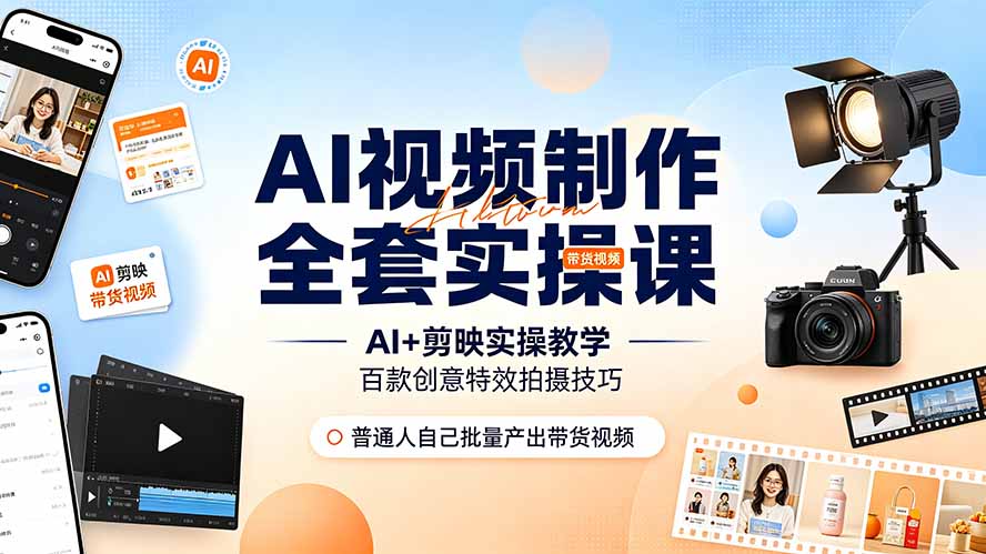 AI视频制作全套实操课，多款AI工具搭配剪映教学，百种特效运镜拍摄实操，抖音账号带货运营全覆盖-智富思维学堂