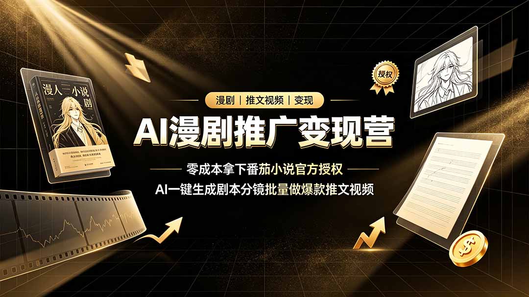 AI漫剧推广变现营，零成本拿下番茄小说官方授权，AI一键生成剧本分镜批量做爆款推文视频-智富思维学堂