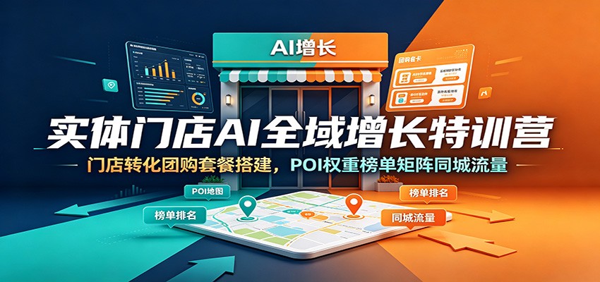 实体门店AI全域增长特训营：门店转化团购套餐搭建，POI权重榜单矩阵同城流量-智富思维学堂