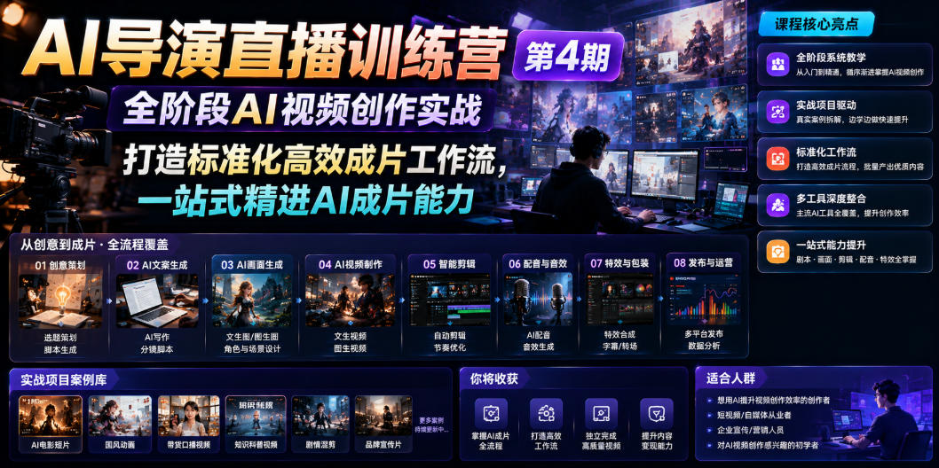 AI导演直播训练营第4期|全阶段AI视频创作实战,打造标准化高效成片工作流,一站式精进AI成片能力-智富思维学堂