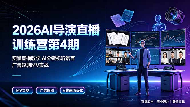 2026AI导演直播训练营第4期，实景直播教学AI分镜视听语言，广告短剧MV实战，解决人物画面崩坏痛点-智富思维学堂