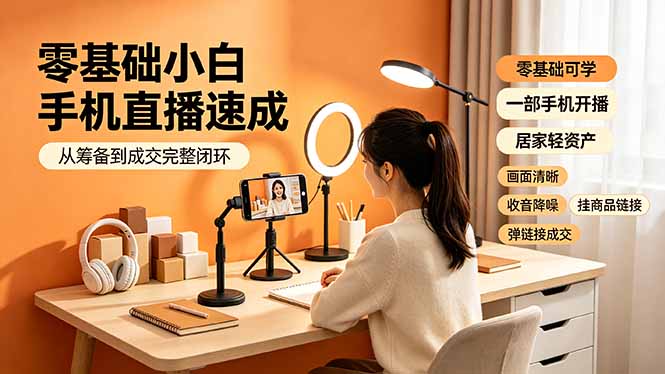 零基础小白手机直播速成，从筹备到成交完整闭环，适配苹果安卓系统，解决杂音卡顿留人难问题-智富思维学堂