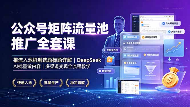公众号矩阵流量池推广全套课,推流入池机制选题标题详解,DeepSeek AI批量做内容,多渠道变现全流程教学-智富思维学堂