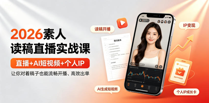 2026素人读稿直播实战课｜直播+AI短视频+个人IP，让你对着稿子也能流畅开播、高效出单-智富思维学堂