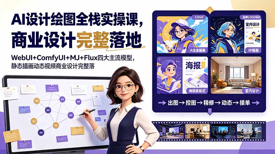 AI设计绘图全栈实操课,WebUI+ComfyUI+MJ+Flux四大主流模型,静态插画动态视频商业设计完整落地教程-智富思维学堂