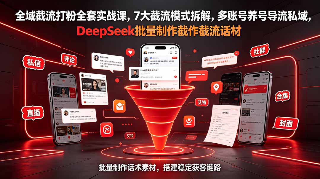 全域截流打粉全套实战课,7大截流模式拆解,多账号养号导流私域,DeepSeek批量制作截流话术素材-智富思维学堂