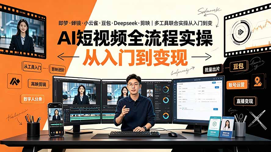 AI短视频全流程实操：即梦·蝉镜·小云雀·豆包·Deepseek·剪映｜多工具联合实操从入门到变现-智富思维学堂