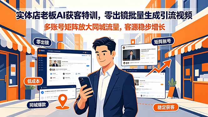 实体店老板AI获客特训,零出镜批量生成引流视频,多账号矩阵放大同城流量,客源稳步增长-智富思维学堂