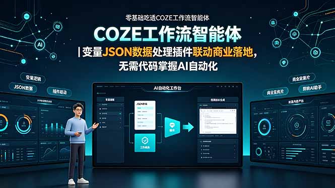 零基础吃透COZE工作流智能体｜变量JSON数据处理插件联动商业落地，无需代码掌握AI自动化-智富思维学堂