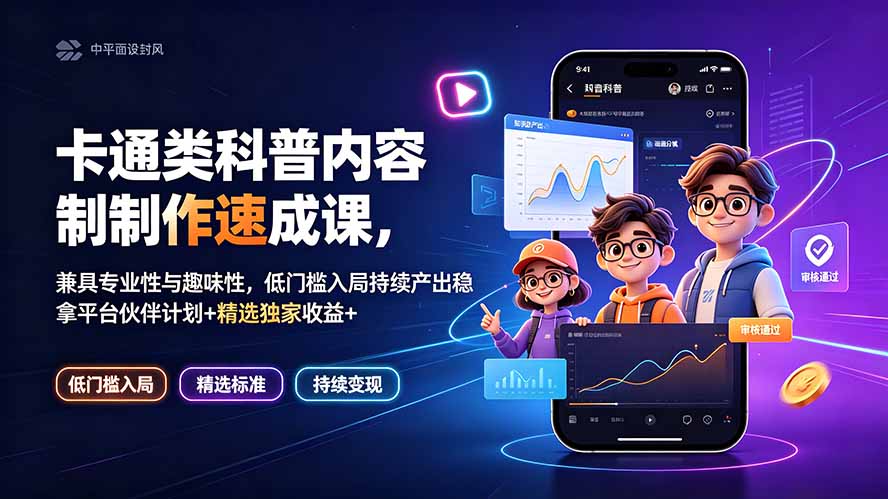 卡通类科普内容制作速成课，兼具专业性与趣味性，低门槛入局持续产出稳拿平台伙伴计划+精选独家收益-智富思维学堂