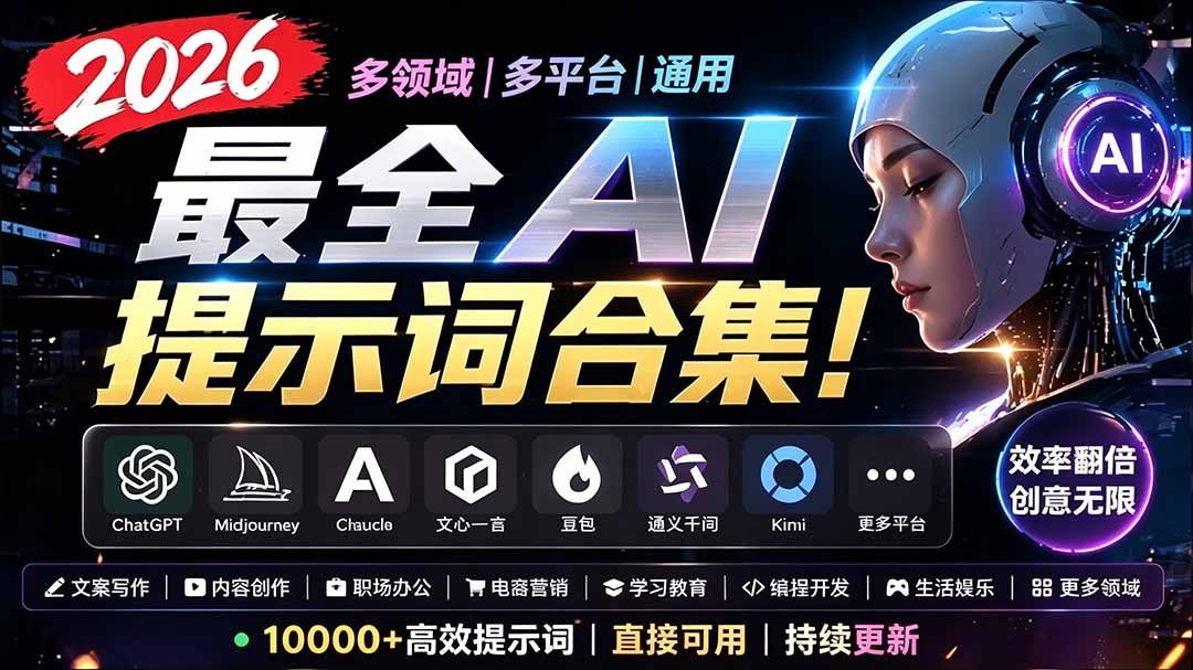 2026最全AI提示词合集!多领域多平台通用,涵盖AI绘画、电商主图、爆款文案,脚本创作等-智富思维学堂