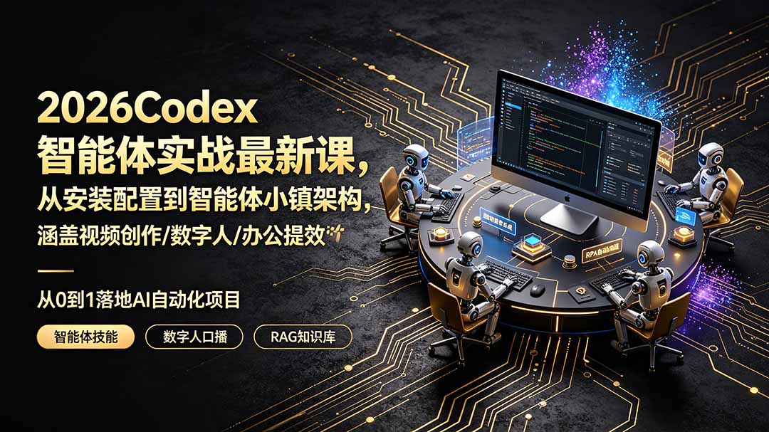 2026Codex智能体实战最新课,从安装配置到智能体小镇架构,涵盖视频创作/数字人/办公提效全技能-智富思维学堂