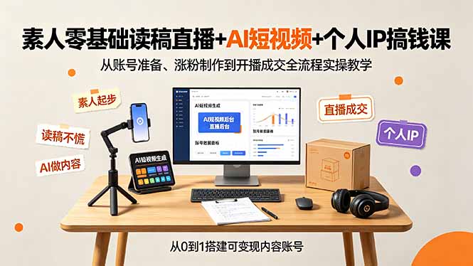 素人零基础读稿直播+AI短视频+个人IP搞钱课,从账号准备、涨粉制作到开播成交全流程实操教学-智富思维学堂