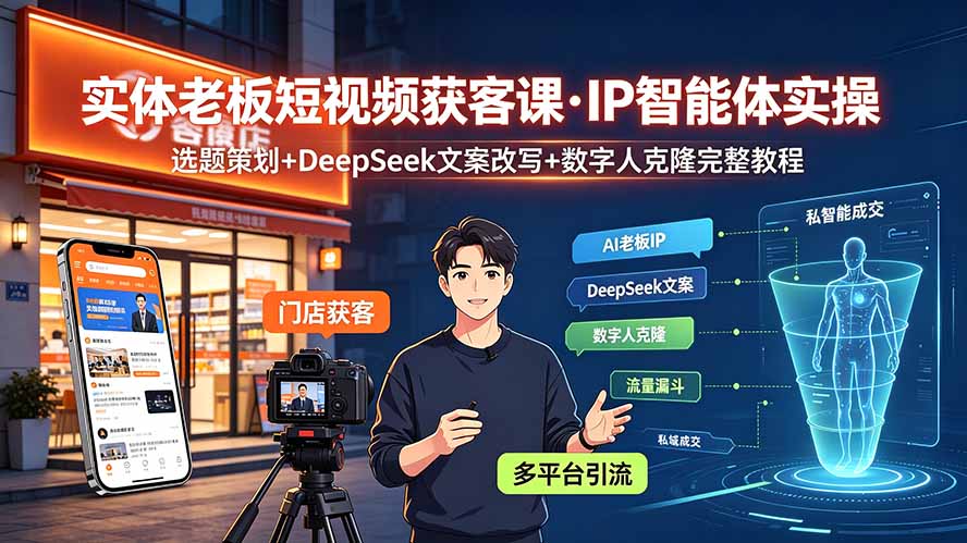 实体老板短视频获客课·IP智能体实操|选题策划+DeepSeek文案改写+数字人克隆完整教程-智富思维学堂