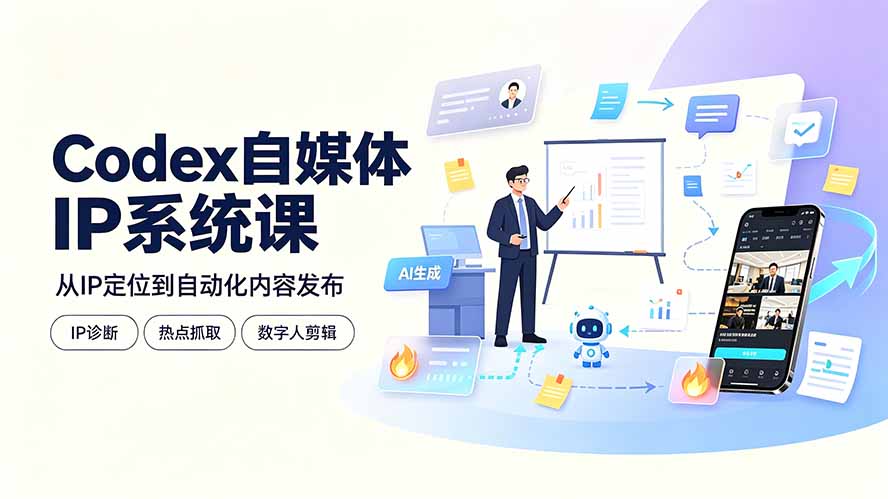 Codex自媒体IP系统课:IP诊断/热点抓取/IP蒸馏 Skill,爆款复刻数字人多平台自动发布教程-智富思维学堂