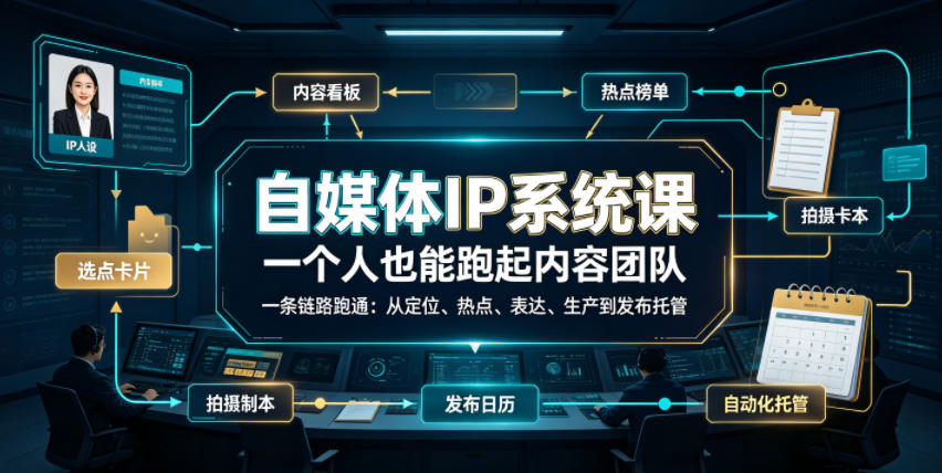 自媒体IP系统课,一个人也能跑起内容团队,一条链路跑通,从定位、热点、表达、生产到发布托管-智富思维学堂