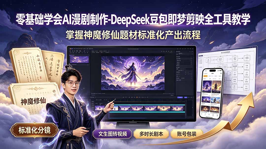 零基础学会AI漫剧制作-DeepSeek豆包即梦剪映全工具教学,掌握神魔修仙题材标准化产出流程-智富思维学堂