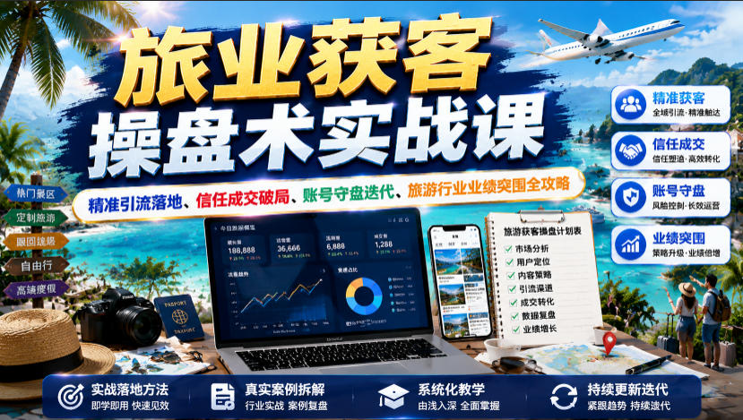 旅业获客操盘术实战课|精准引流落地、信任成交破局、账号守盘迭代、旅游行业业绩突围全攻略-智富思维学堂